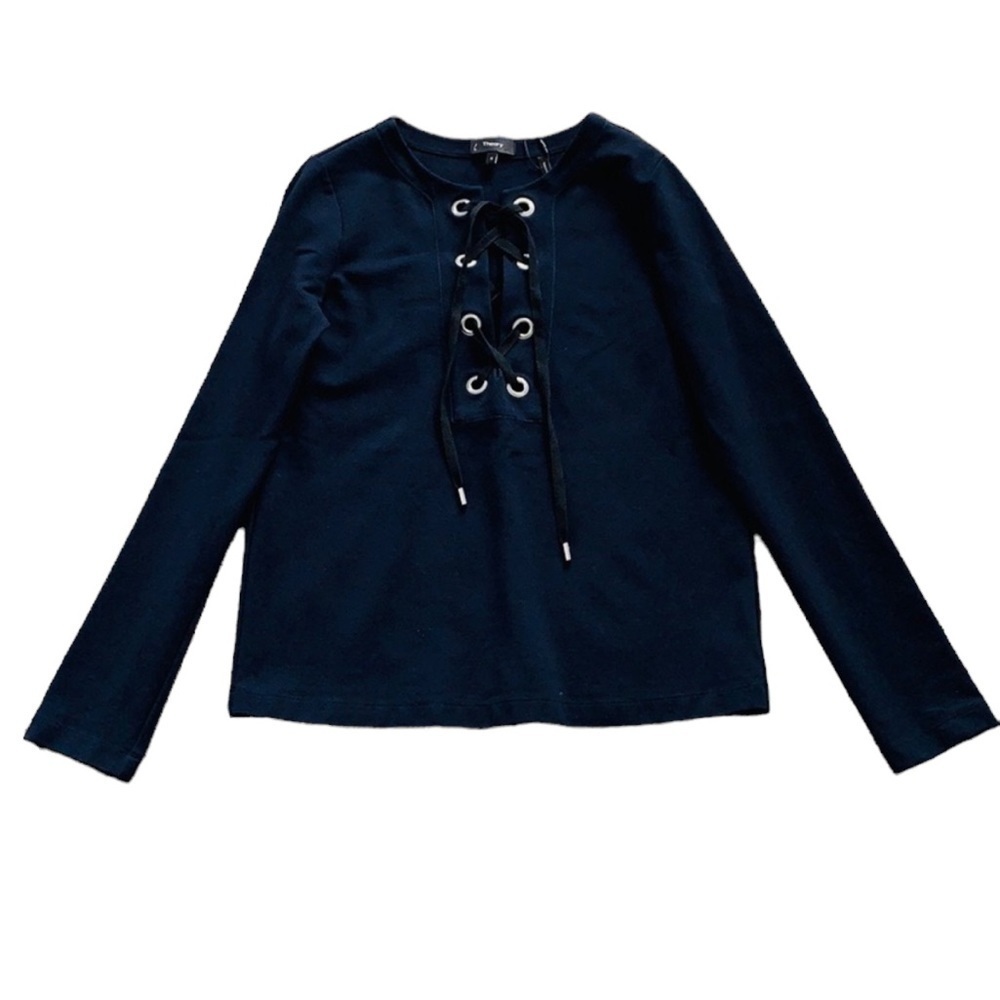 Theory lace up ponte knit long sleeve top